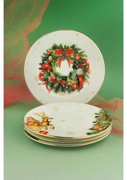 New Christmas 4 Parça Altın Yaldızlı Porselen Servis Tabağı fiyatları