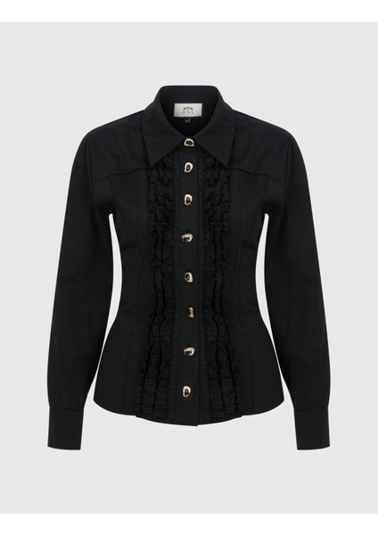 Ruffle Kadın Siyah Gömlek modelleri