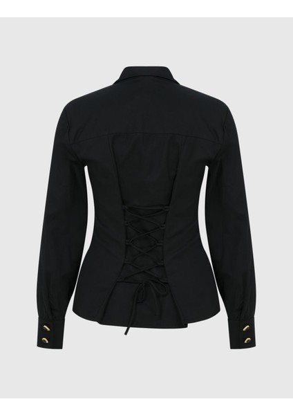 Ruffle Kadın Siyah Gömlek fırsatları