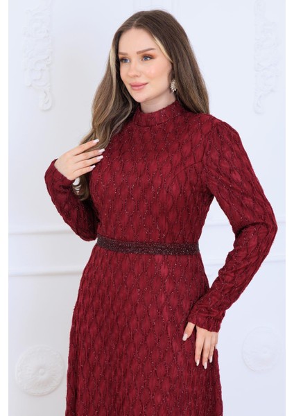 Lina Tesettür Abiye Elbise Bordo fiyatları