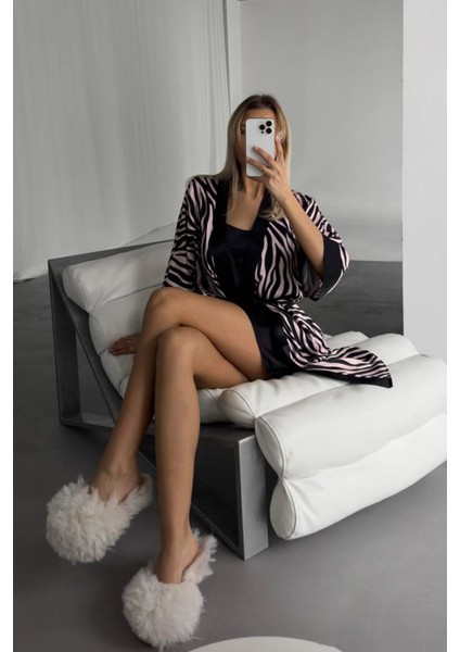 Pudra Siyah Leopar Dijital Baskılı Gecelik & Pudra Siyah M fiyatları