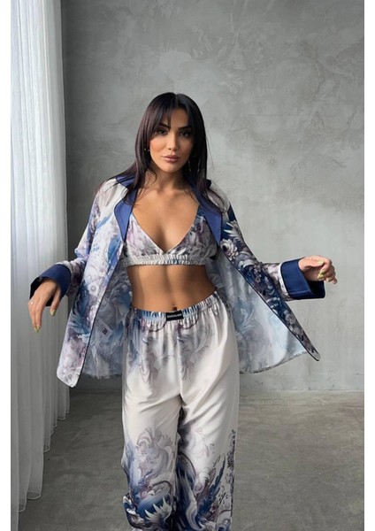 Gizotti D Acqua Saten Üçlü Pijama Takımı S