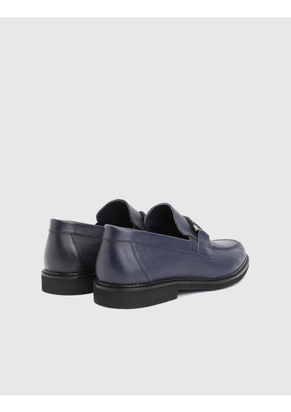 Spiro Hakiki Baskılı Deri Lacivert Erkek Loafer Ayakkabı fırsatları