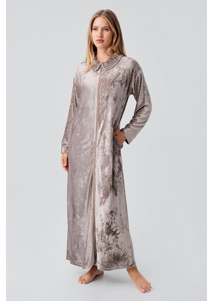 Uzun Kollu Fermuarlı Cepli Esnek Viskoz Kadife Elbise fiyatları