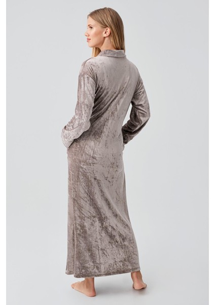 Uzun Kollu Fermuarlı Cepli Esnek Viskoz Kadife Elbise modelleri