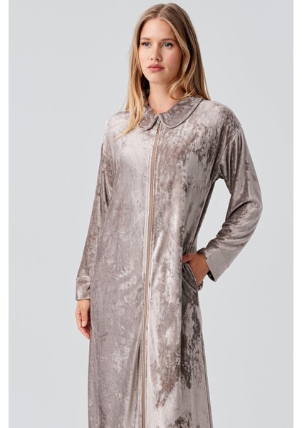 Uzun Kollu Fermuarlı Cepli Esnek Viskoz Kadife Elbise fırsatları