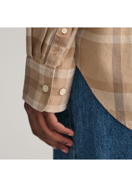 Kadın Kahverengi Relaxed Fit Düğmeli Yaka Kareli Gömlek indirimleri
