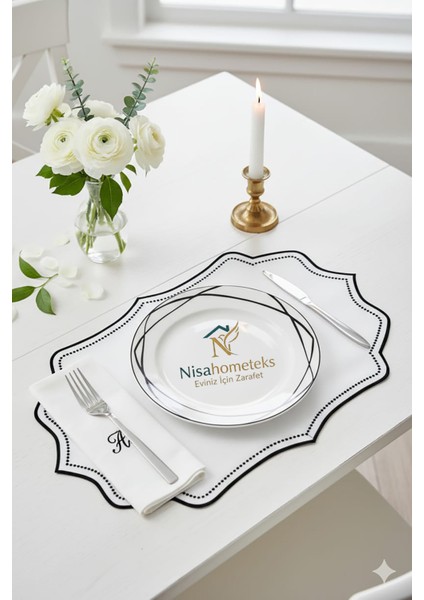 6 Adet Nakışlı Keten Amerikan Servis - Keten Supla