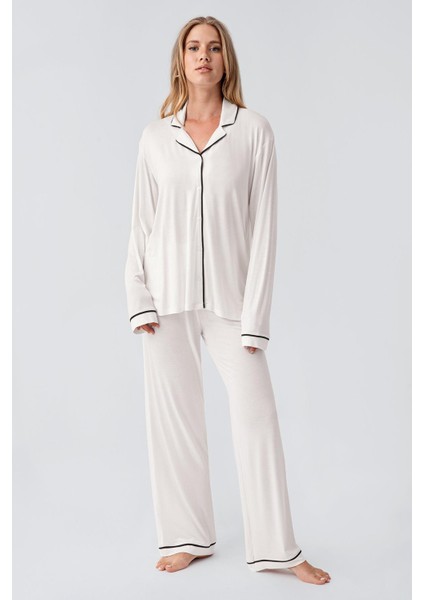 Uzun Kollu Düğmeli Esnek Viskoz Pijama Takım 18207 fiyatları