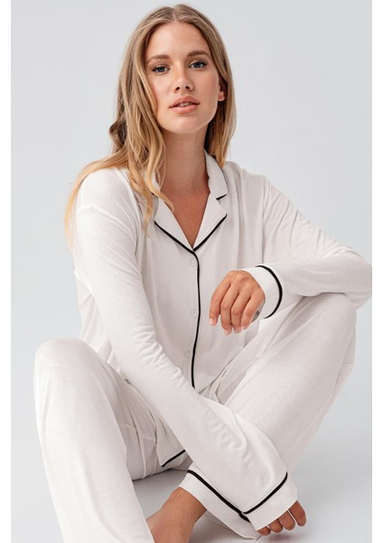 Uzun Kollu Düğmeli Esnek Viskoz Pijama Takım 18207 modelleri