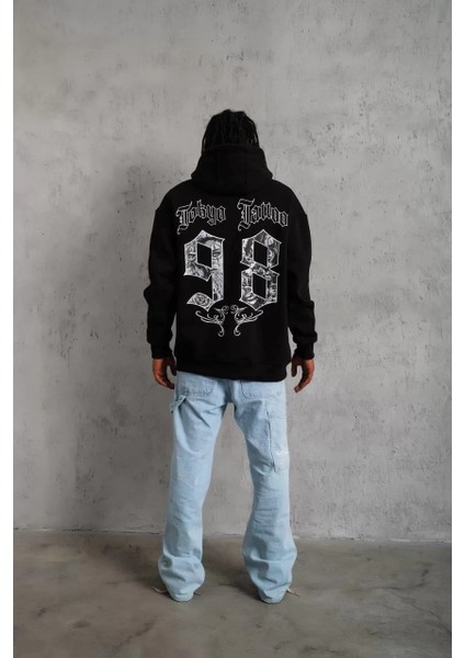 Erkek 98 Baskılı Kapşonlu Sweat - Siyah indirimleri