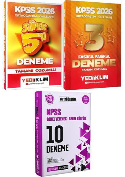 Kpss 2026 Süper 5 Deneme ve Fasikül Fasikül 3 Deneme - 2026 Kpss Ortaöğretim Çözümlü 10 Deneme