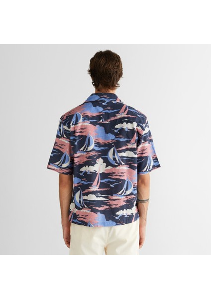 Erkek Lacivert Relaxed Fit Klasik Yaka Desenli Gömlek fiyatları