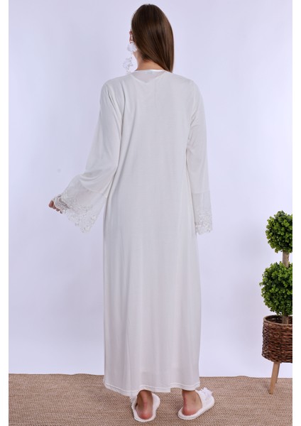 Ekru Sabahlıklı Hamile Lohusa Gecelik Takım modelleri