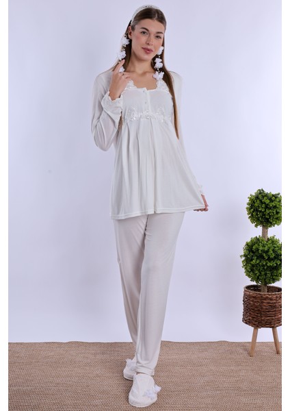 Ekru Hamile Lohusa Pijama Takımı