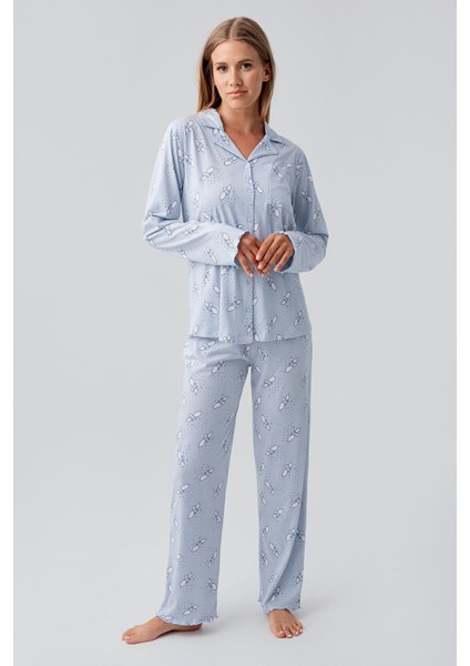 Uzun Kollu Desenli Düğmeli Esnek Pamuklu Hamile Pijama Takım 18200 fiyatları