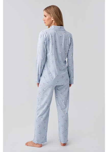 Uzun Kollu Desenli Düğmeli Esnek Pamuklu Hamile Pijama Takım 18200 modelleri