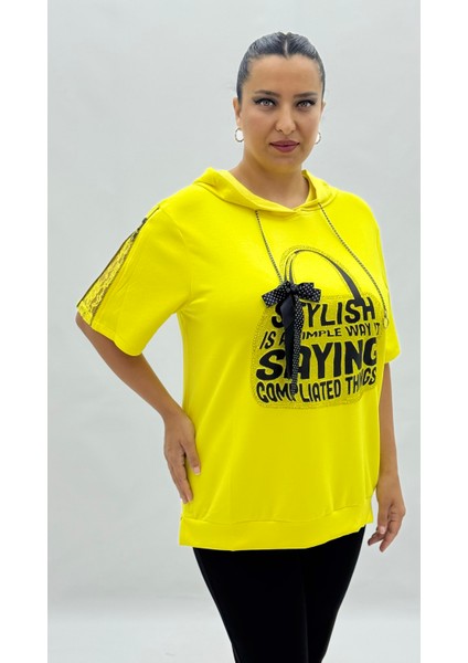 Büyük Beden Fiyonklu Taşlı Fermuarlı Kol Detaylı Oversize Kısa Kol Kadın Bluz fiyatları