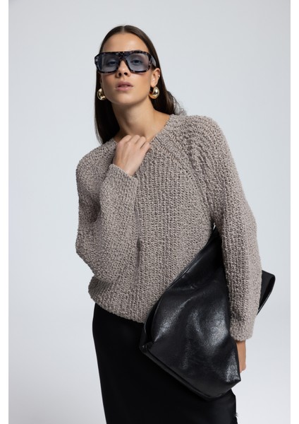 Latte Bisiklet Yaka Vizon Triko Kazak