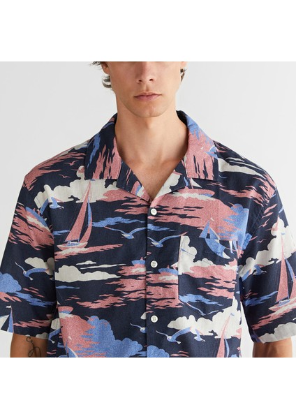 Erkek Lacivert Relaxed Fit Klasik Yaka Desenli Gömlek fırsatları