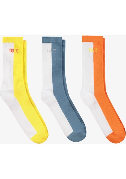 Unıted4 Unisex Sarı - Turuncu - Mavi 3'lü Soket Çorap