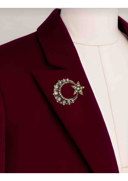 Ayyıldız Zirkon Taşlı Antik Broş