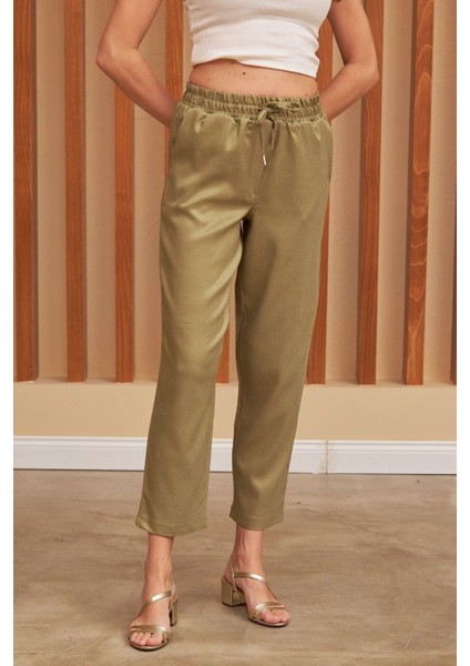 Kadın Beli Lastikli Kumaş Pantolon modelleri