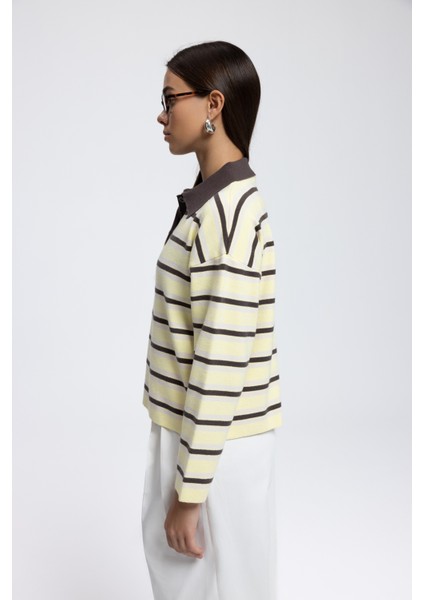 Moss Çizgili Sarı Polo Yaka Triko Kazak fırsatları