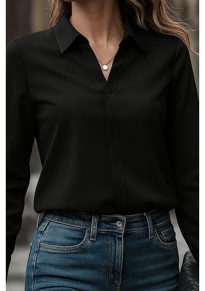 Kadın Uzun Kollu Yakalı Trikoton Gömlek fiyatları