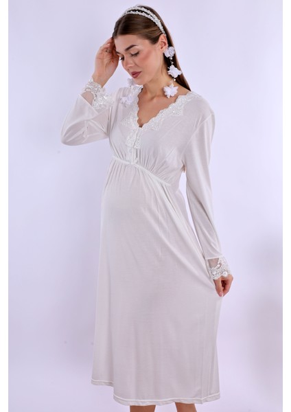 Ekru Hamile Lohusa Gecelik