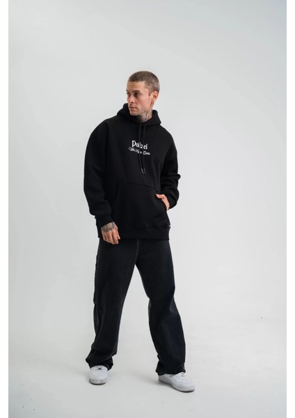 Üç Iplik Kapşonlu Dijital Patchli Sweatshirt - Siyah fırsatları