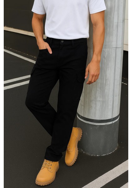 Erkek Trend Günlük Bol Paça Siyah Taktik Kargo Pantolon modelleri