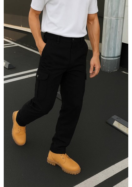 Erkek Trend Günlük Bol Paça Siyah Taktik Kargo Pantolon fırsatları