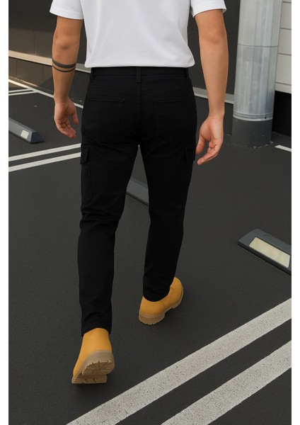 Erkek Trend Günlük Bol Paça Siyah Taktik Kargo Pantolon