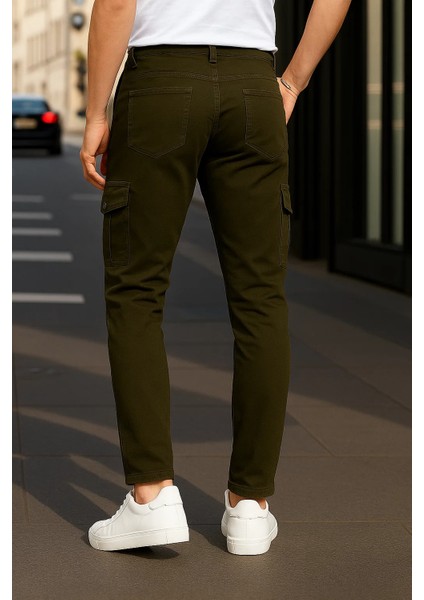 Erkek Günlük Trend Bol Paça Haki Kargo Pantolon