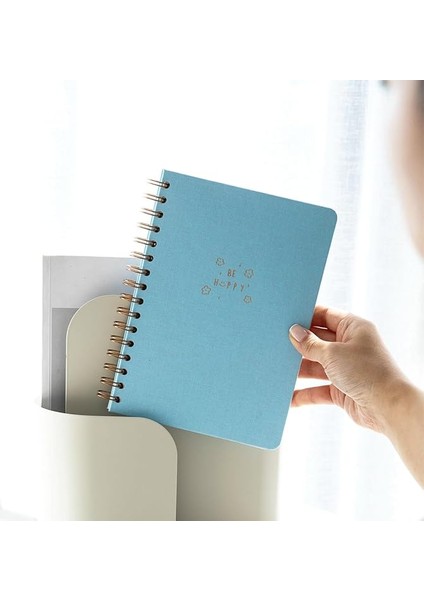 A5 Spiralli Sert Kapak Keten Çizgili Tarihsiz Not Defteri Mavi
