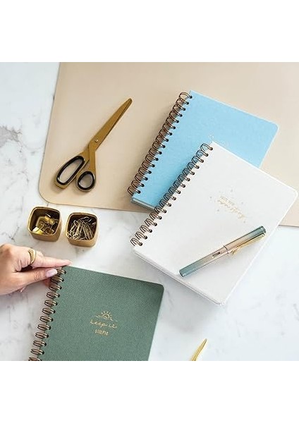 A5 Spiralli Sert Kapak Keten Çizgili Tarihsiz Not Defteri Mavi fırsatları