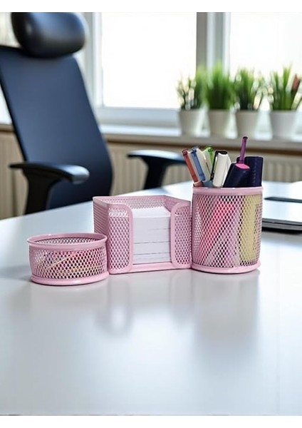 Masaüstü Perfore 3'lü Toz Pembe Kalemlik Seti ND-1001 modelleri