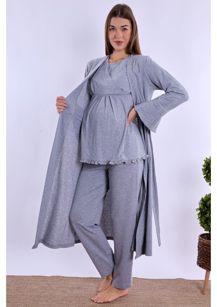 Gri Sabahlıklı Hamile Lohusa Pijama Takımı fiyatları