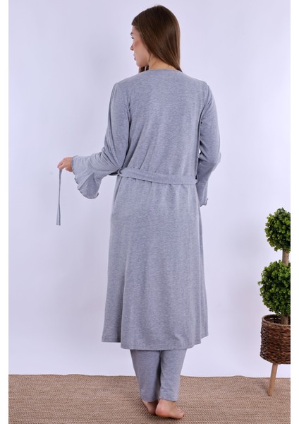 Gri Sabahlıklı Hamile Lohusa Pijama Takımı modelleri
