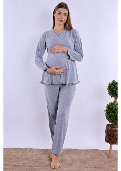 Gri Sabahlıklı Hamile Lohusa Pijama Takımı fırsatları