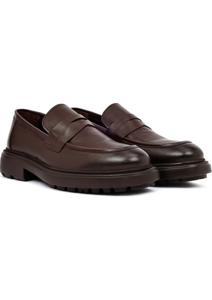 Erkek Kahverengi Kalın Tabanlı Deri Loafer 25WFD7507FT modelleri