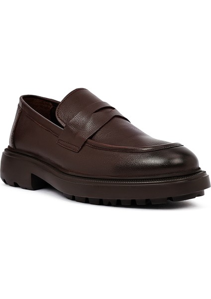Erkek Kahverengi Kalın Tabanlı Deri Loafer 25WFD7507FT