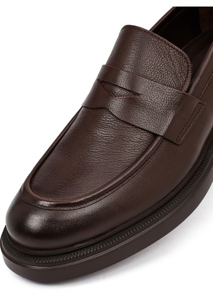 Erkek Kahverengi Kalın Tabanlı Deri Loafer 25WFD7507FT