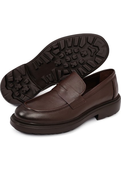Erkek Kahverengi Kalın Tabanlı Deri Loafer 25WFD7507FT