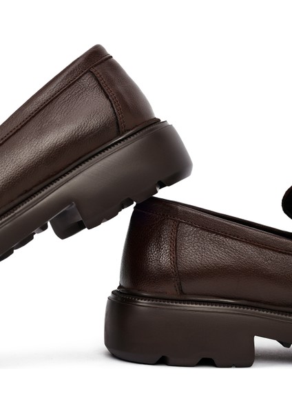 Erkek Kahverengi Kalın Tabanlı Deri Loafer 25WFD7507FT