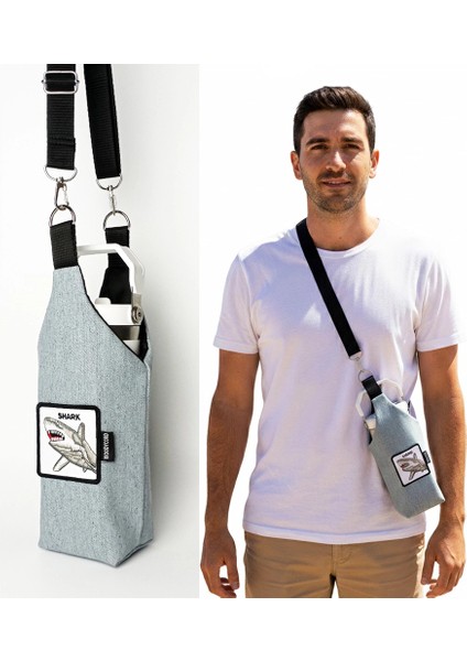 El Yapımı Kot U Model Matara Kılıfı Köpekbalığı