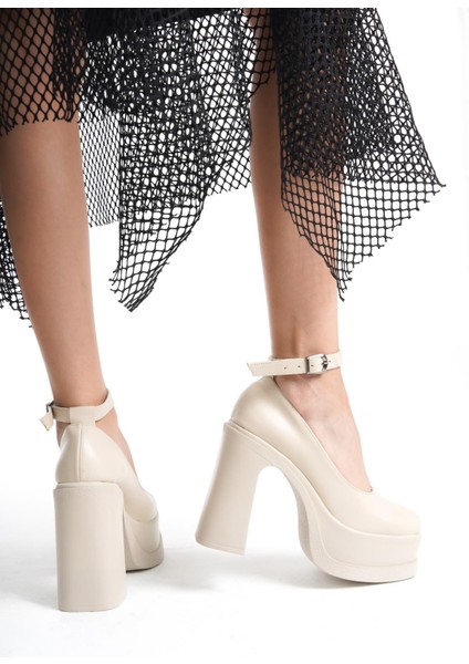 Kadın Della Bilekten Bağlamalı (12CM) Platform Topuklu Ayakkabı Krem fırsatları