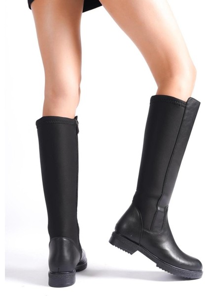 Kadın London Dalgıç Kumaş Dizaltı Çizme Siyah