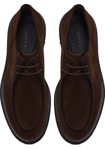 Erkek Kahverengi Bağcıklı Kalın Tabanlı Süet Deri Casual Ayakkabı 25WFD722010